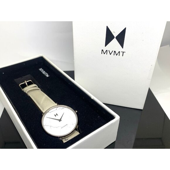MVMT Women\'s Watch QMB01-Tima Quartz White Gray Marble Dial Leather Band 38mm main image 7